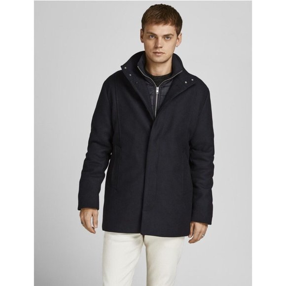 $250 Jack & Jones Men’s Edunham Wool Construction Coat Jacket In Black Size L